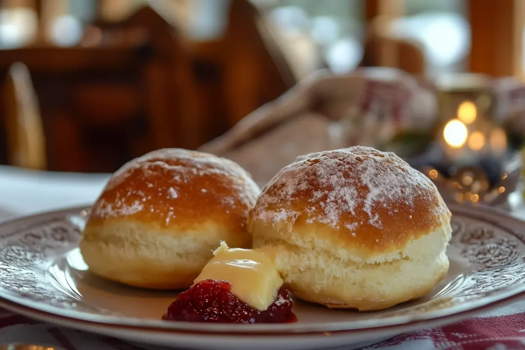 Swiss gipfeli served with butter and jam