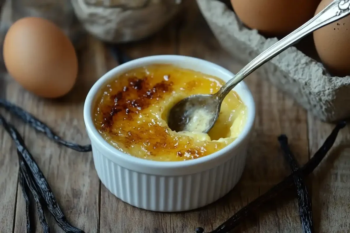 Perfect crème brûlée with caramelized sugar crust.